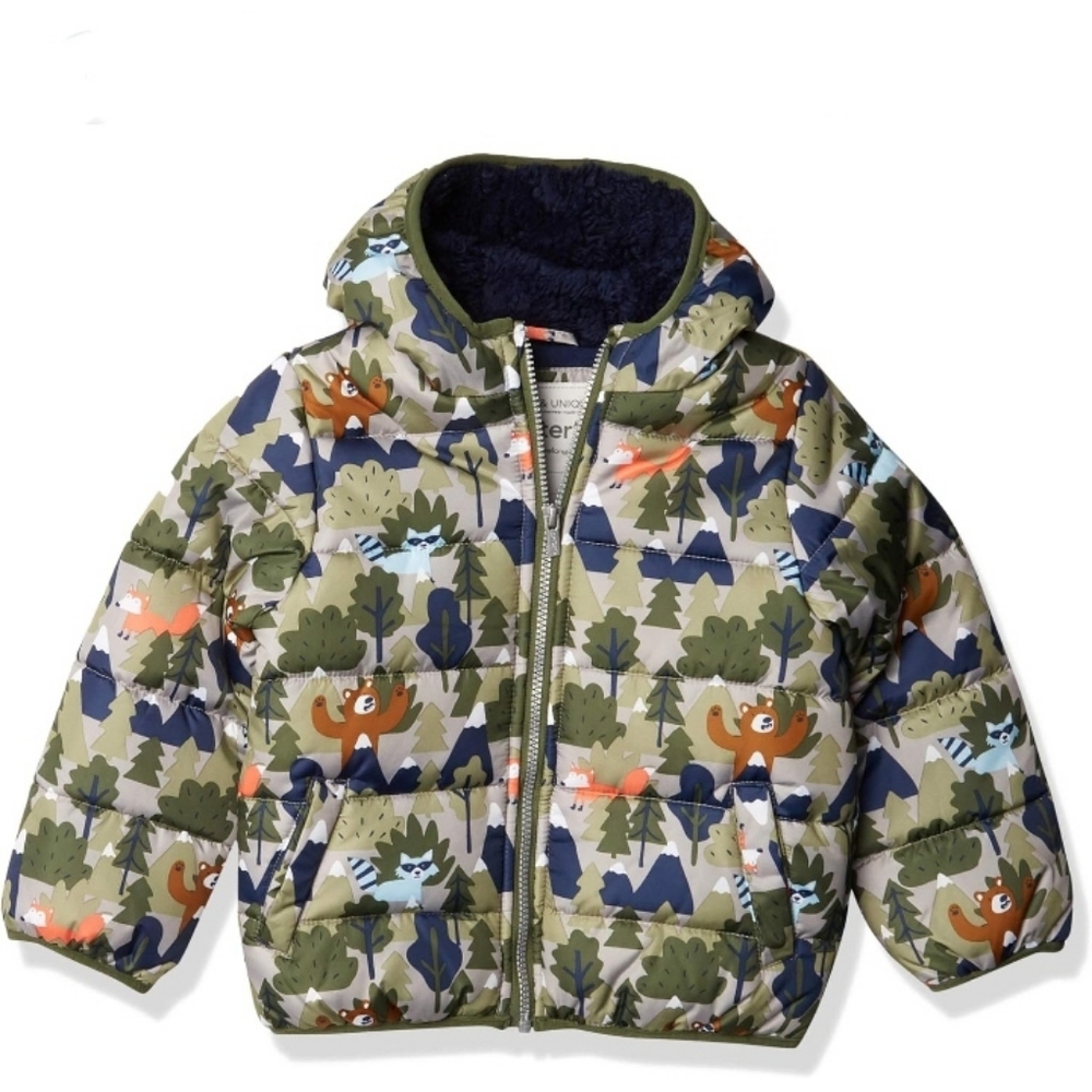 Carter's Baby Boys Adventure Puffer Winter Jacket 18mo Grey Woodland Print